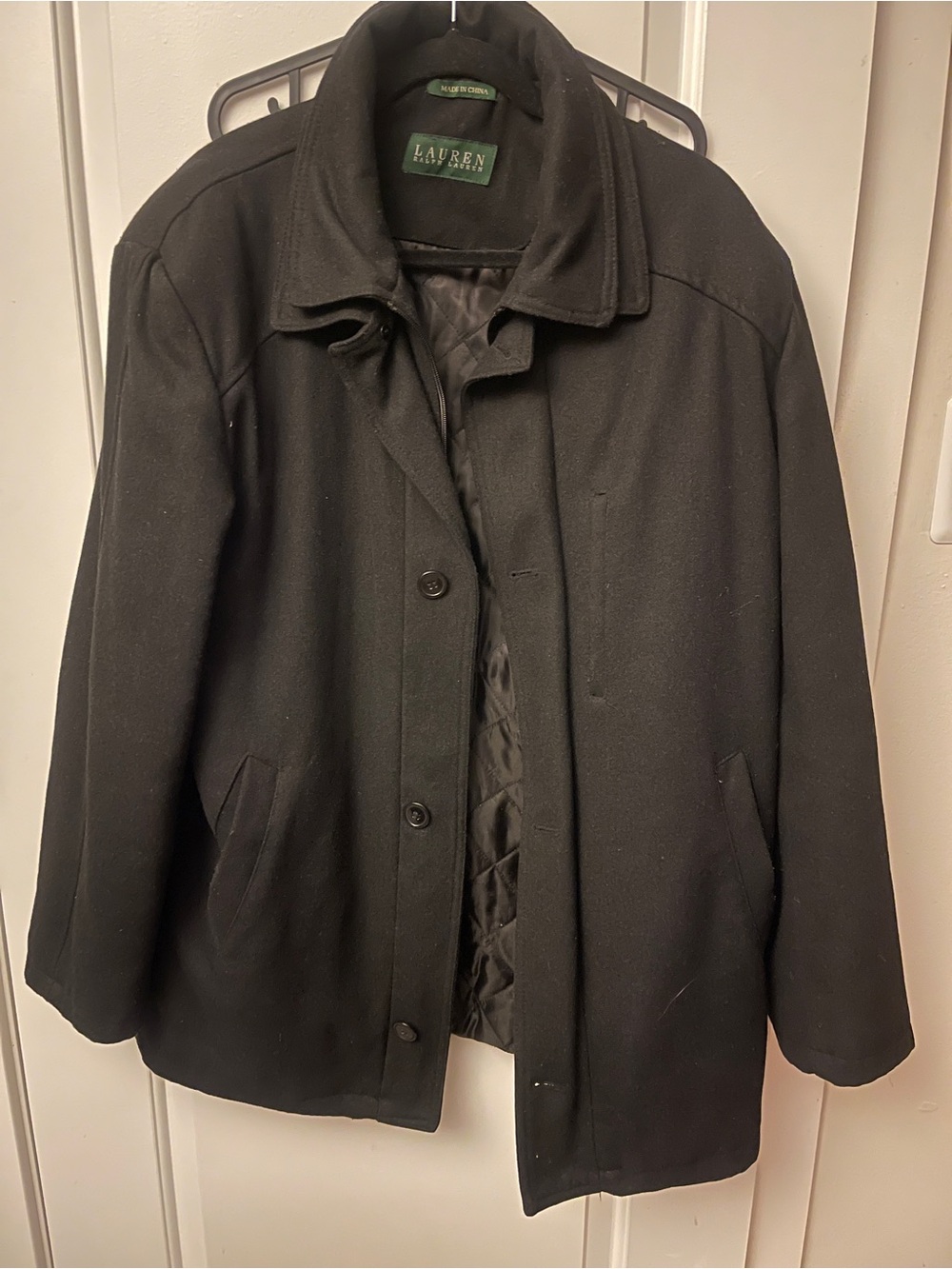 Lauren Ralph Lauren Men’s Black Wool-Blend Winter Coat